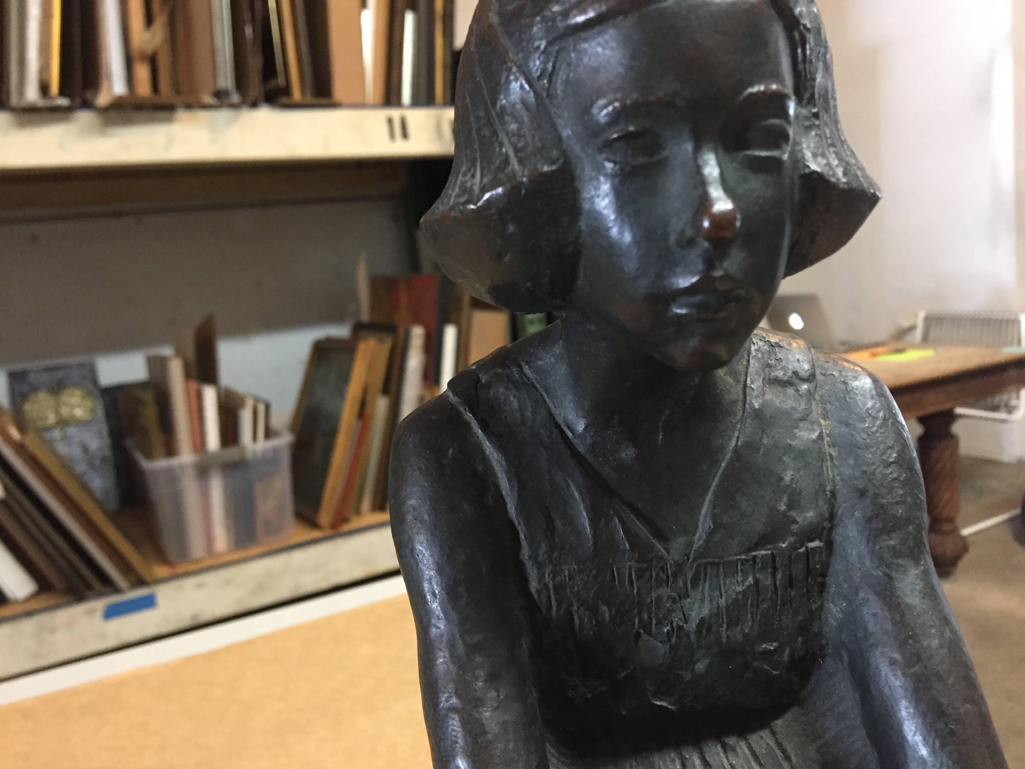 Sitting Girl, Barbedienne, Paris Art Deco Bronze by Akop Gurdjan 4