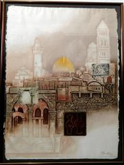 Jerusalem City of Gold, Intaglio Mixed Media Triptych