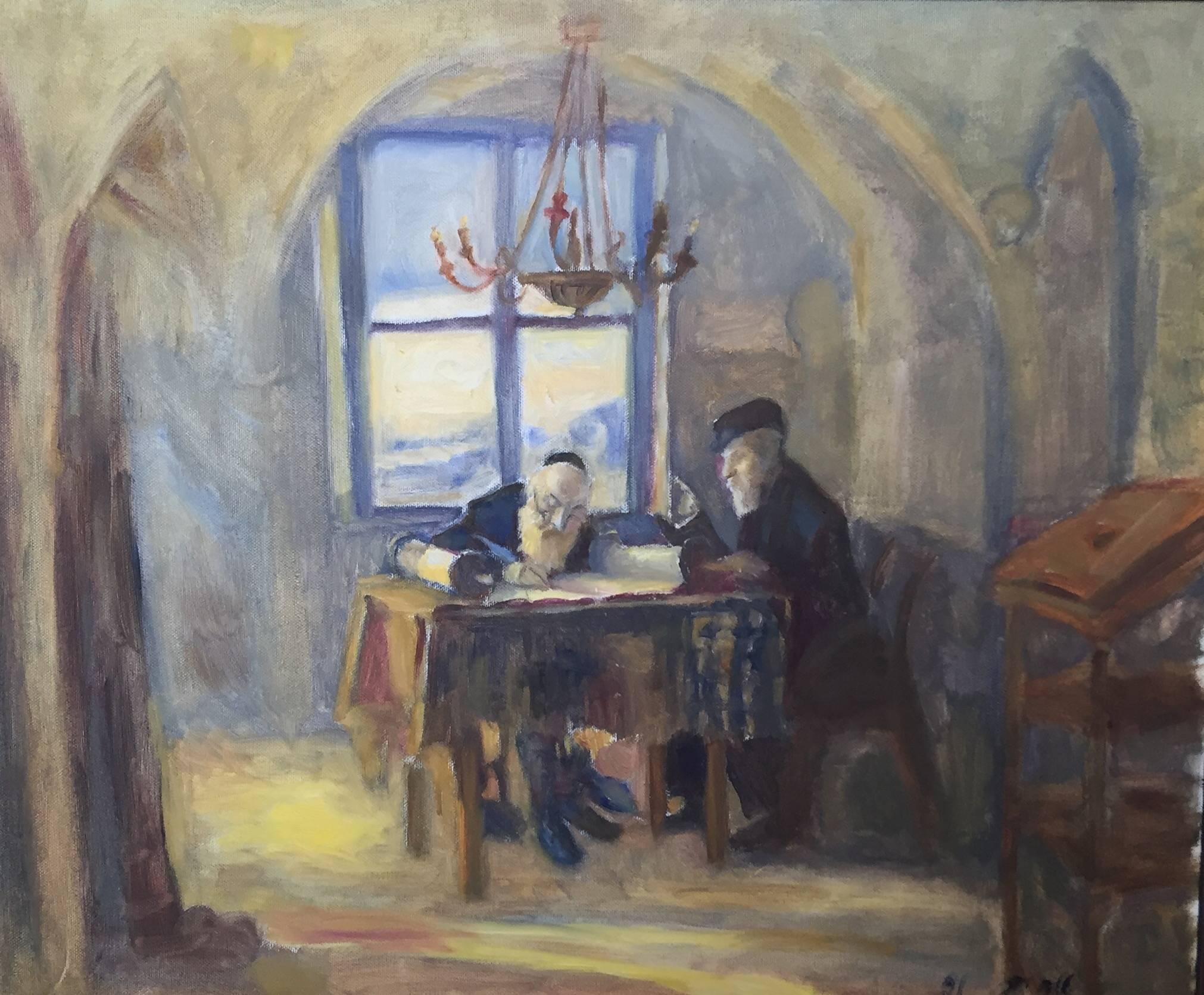 Scribe and Scholar, Judaic Oil on Canvas - Painting by Leonid Balaklav