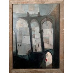 Large Surrealist Symbolist Painting, Peeking Child, Moorish Architectural Arches 2