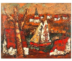 Dipinto a olio di un paesaggio di paese in stile modernista e post-impressionista francese, di Henri D'anty