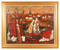 Dipinto a olio di un paesaggio di paese in stile modernista e post-impressionista francese, di Henri D'anty