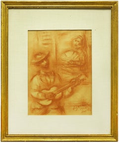 Serenade, 1932 Sevilla, Spain Sepia Drawing Ecole D'Paris, WPA, Bezalel Artist