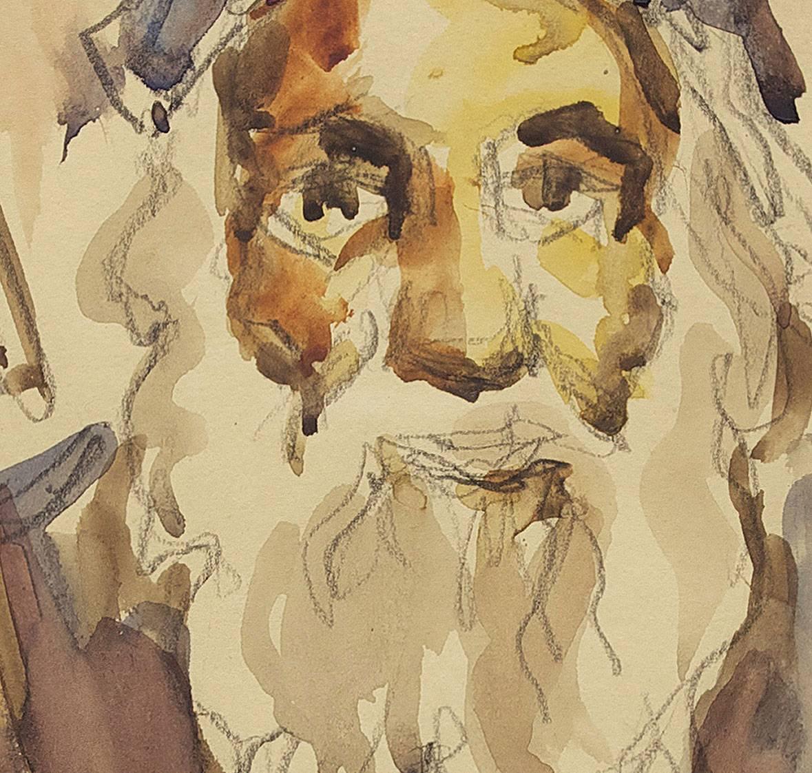 Old Rabbi Holding a Cane - Art by David Gilboa