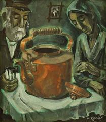 old couple painting Old Couple with Samovar, Oil Painting