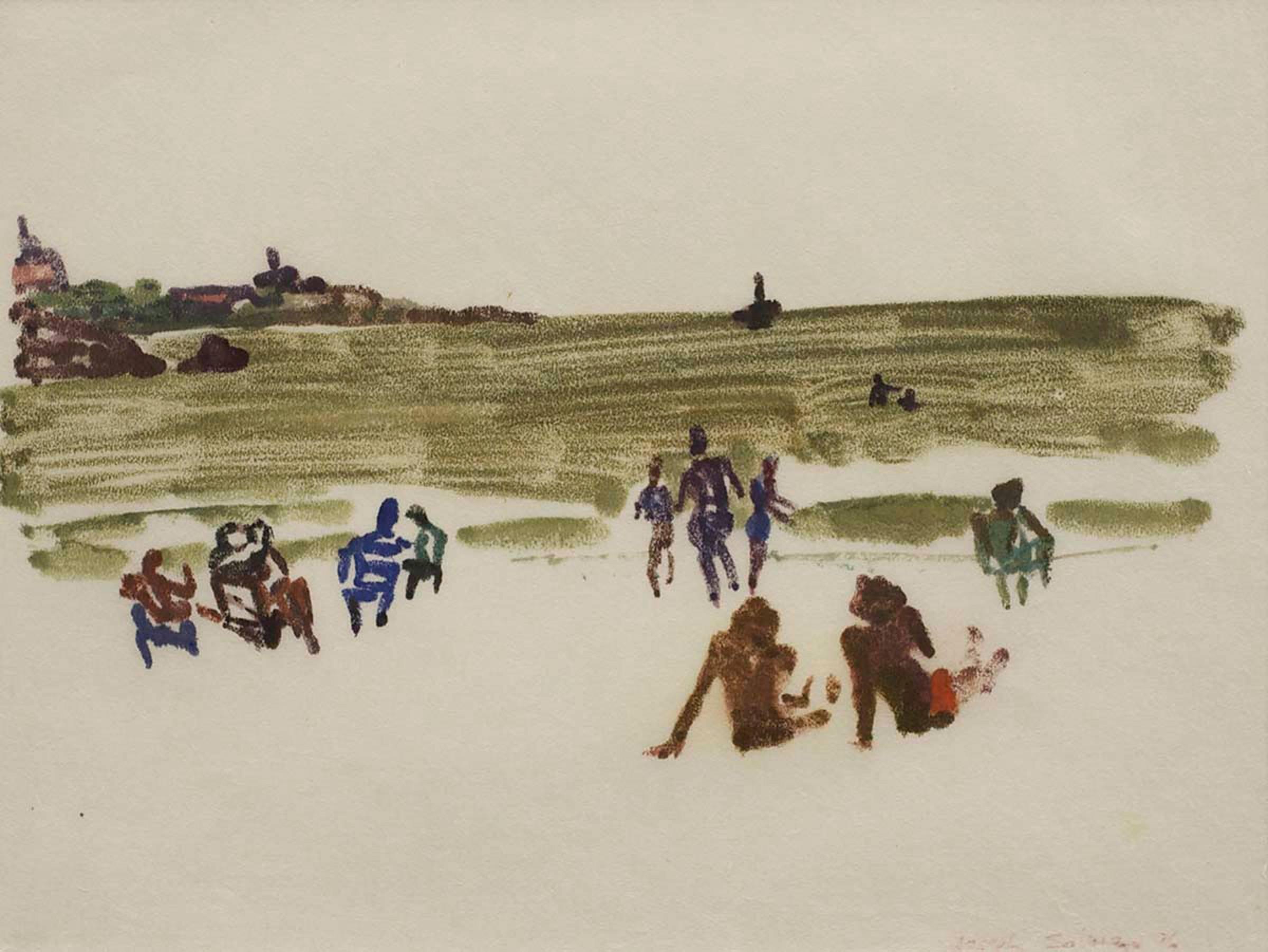 Modernist Beach Scene, 1976 Monotype - Print by Joseph Solman