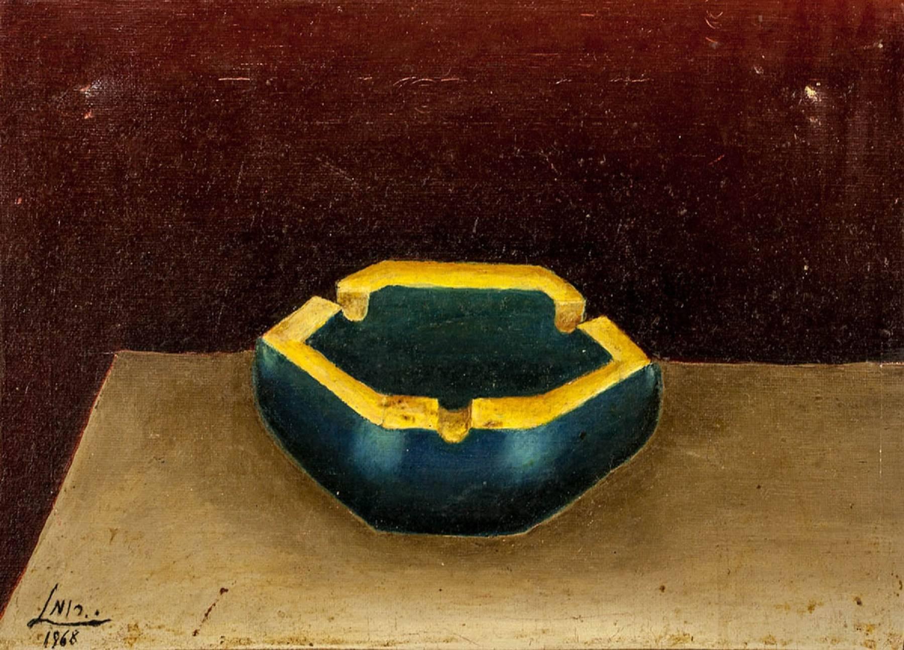 Untitled, Blue Ashtray - Painting by Yitzchak Roman