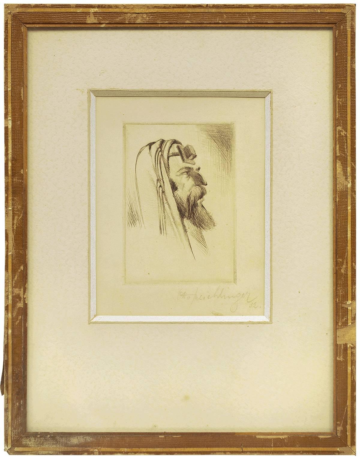 Otto Freichlinger Portrait Print - Untitled, Rabbi with Tefillin, Judaica