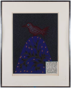 Large Post Soviet Non Conformist Judaica Silkscreen, Bird/Morning Prayer