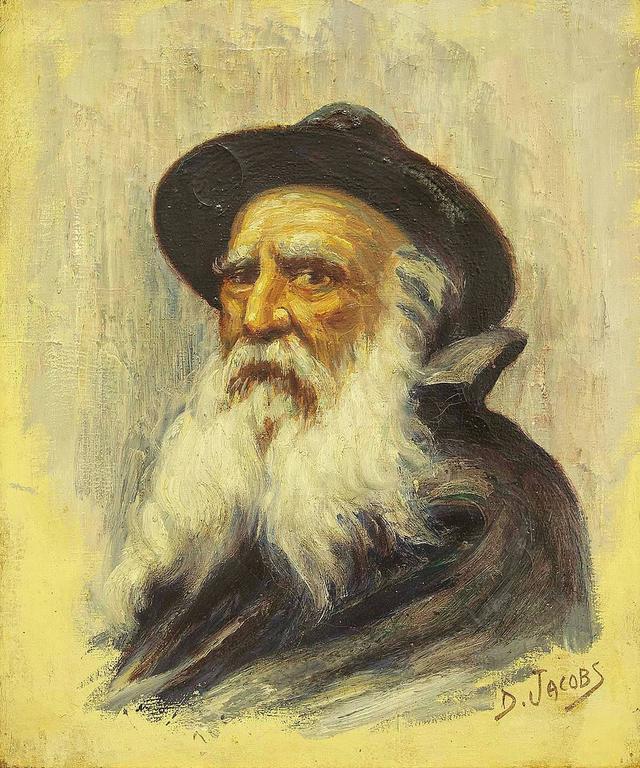 Portrait of a Rabbi, Belgian Impressionist Painting - Beige Portrait Painting by Dieudonne Jacobs