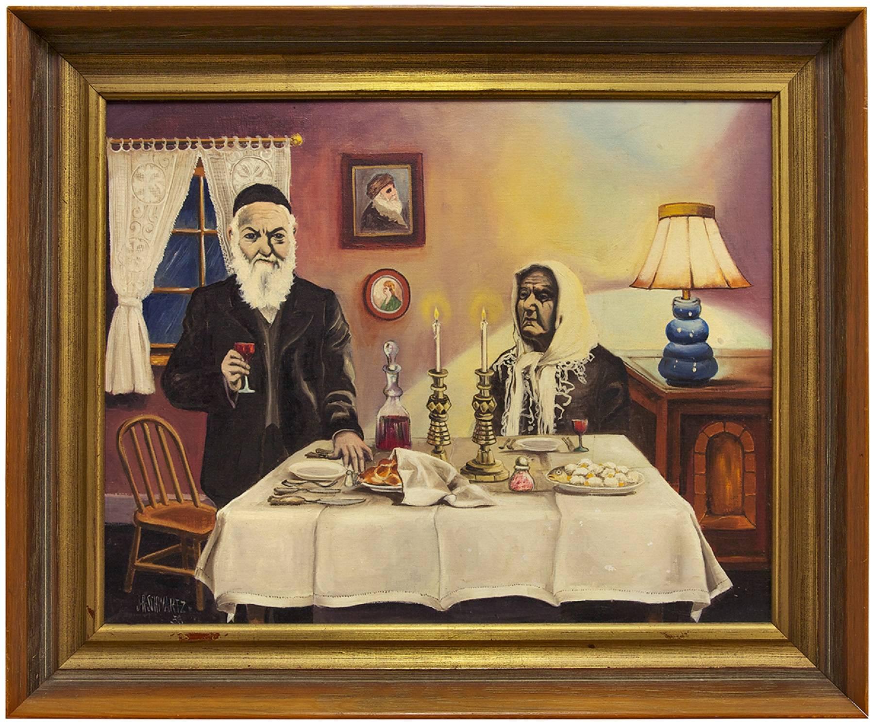J. R. Schwartz Figurative Painting - Old World Shabbat Dinner