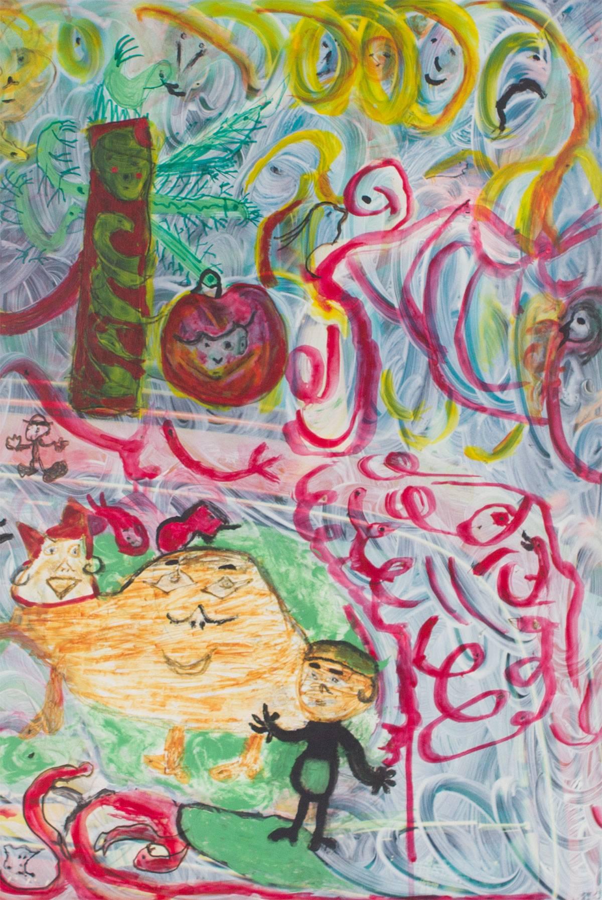 Untitled Acrylic and Marker Outsider Art Surrealist Dreamscape - Painting by Hilda Arvey