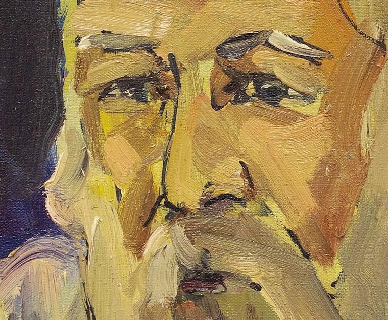 Israeli Judaica Oil Painting, Holy Man Portrait - Brown Portrait Painting by Shaul Victor