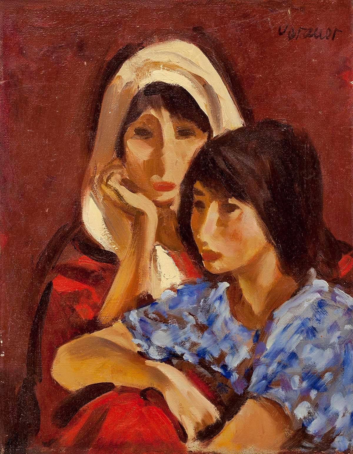 Portrait, Two Women, Oil on Canvas - Painting by Anton Vorauer