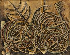 Peinture à l'huile expressionniste abstraite expressionniste mexicaine de l'artiste mexicain moderniste « Porters Garden »