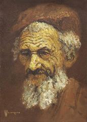 Sephardic Rabbi, Middle Eastern Mid Century Orientalist Painting