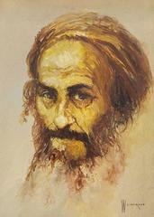 Sephardic Rabbi, Middle Eastern Mid Century Orientalist Painting