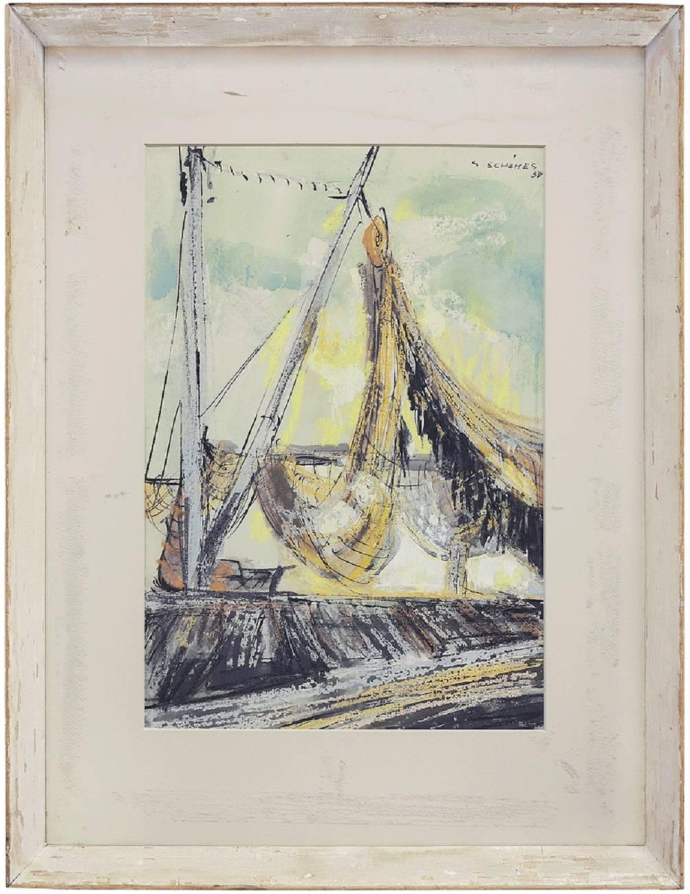 German American Expressionist Abstract Sailboat - Art by Samson Schames