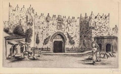 Sha'ar Shchem, porte de Damascus de la vieille ville de Jérusalem, école Bezalel des années 1930