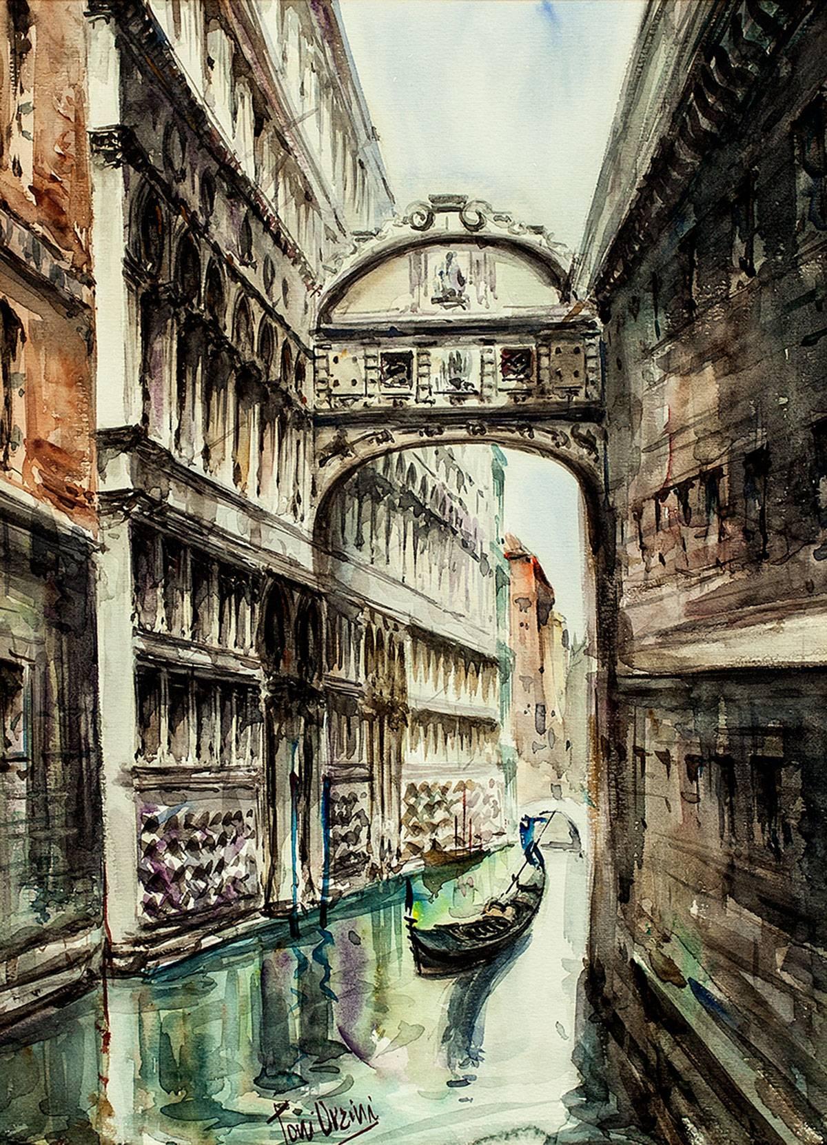 Canal à Venise, Watercolor - Art by Toni Orsini