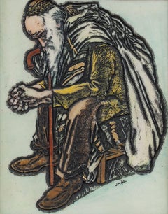 Judaica Carving, "Meditation" Rabbi in Prayer