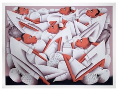 Classic Haitian Painting Dancing Figures with Pineapples