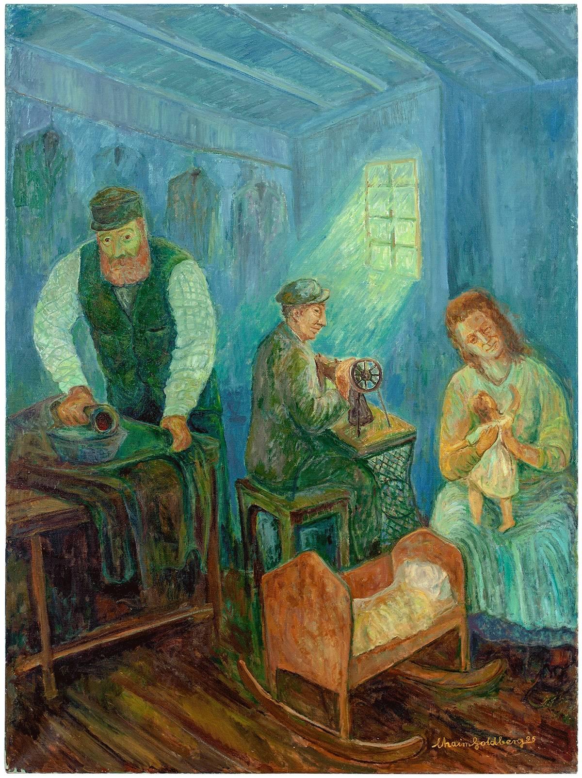 The Tailor, Shtetl Family at Work - Painting by Chaïm Goldberg