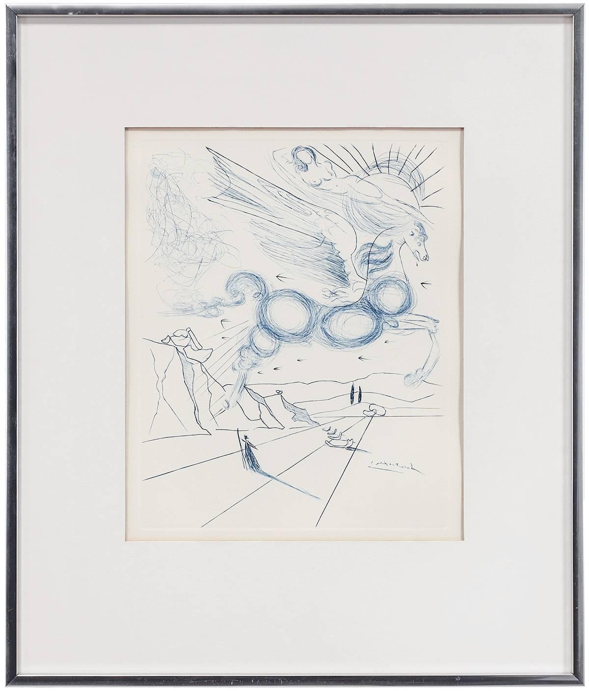 PEGASUS IN FLIGHT WITH ANGEL, Etching - Print by Salvador Dalí