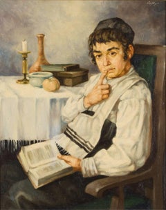 Cheder Boy (Contemplative jewish Boy) Hungarian Judaica Painting