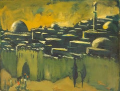 THE WALLS OF JERUSALEM German Israeli Modernist Oil Painting
