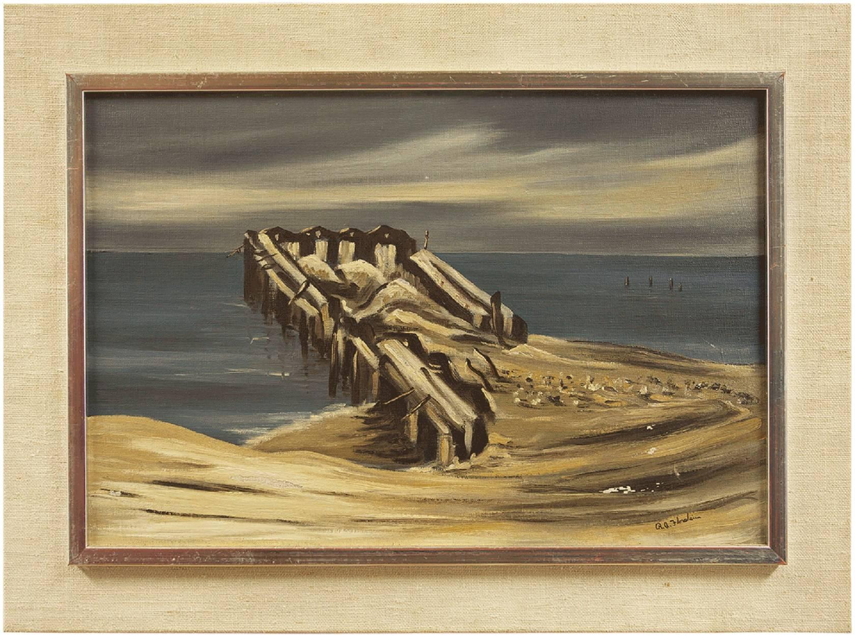 Richard Florsheim Landscape Painting - Seascape with Pier