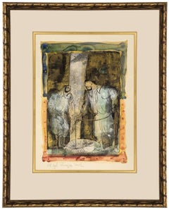 Israeli Modernist "At The Cistern" Biblical Painting