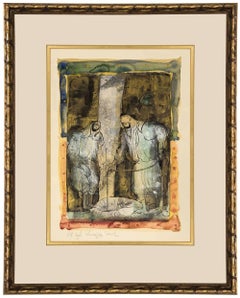 Israeli Modernist "At The Cistern" Biblical Painting 