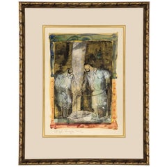 Israeli Modernist "At The Cistern" Biblical Painting 10