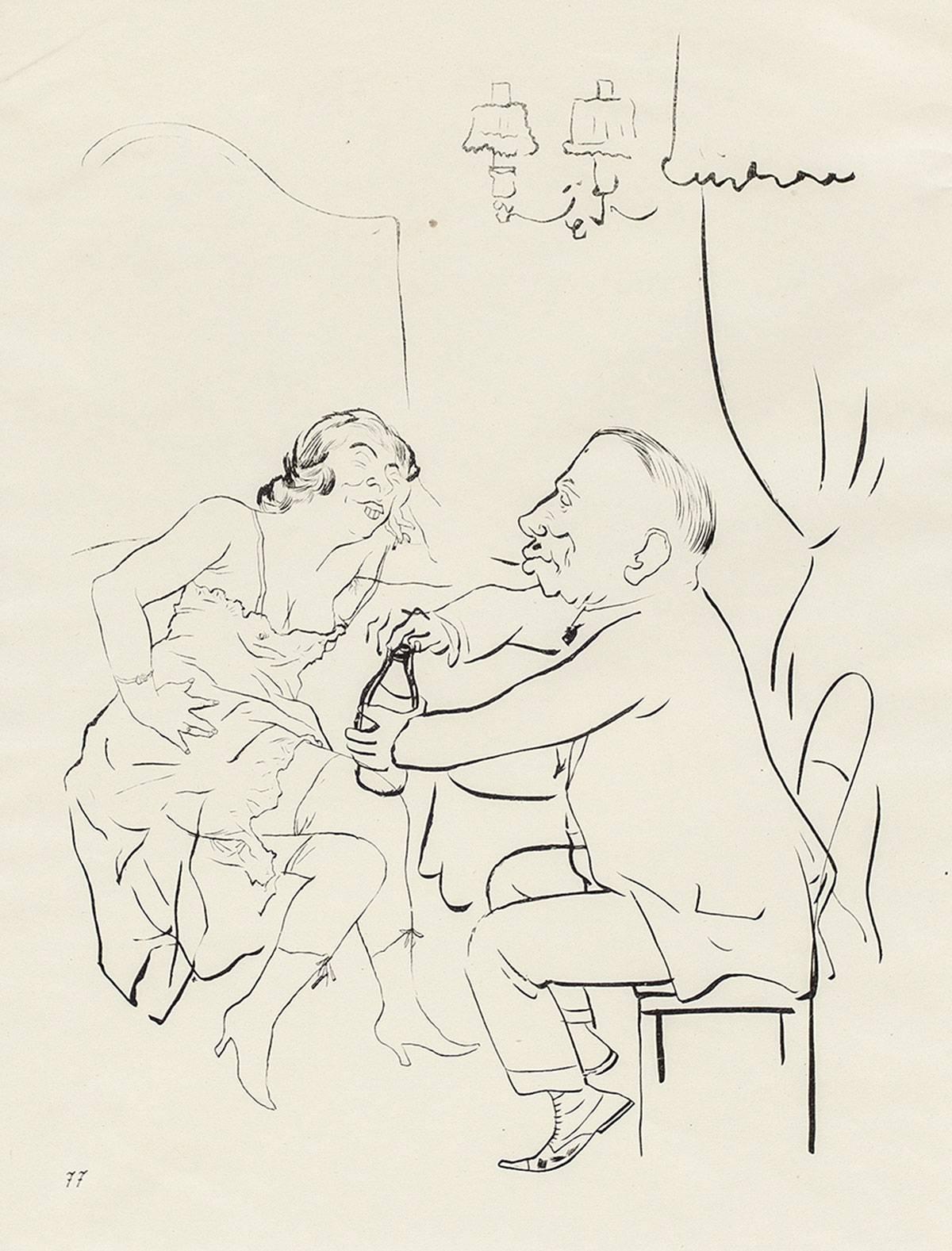 UNTITLED (MAN AND WOMAN DRINKING) - Print by George Grosz