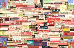 Wine labels Prior to 1970s Modernist Collage Assemblage with Watercolor