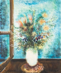 Vase of Flowers, Vibrant Fauvist Oil Painting Israeli Artist Albert Goldman