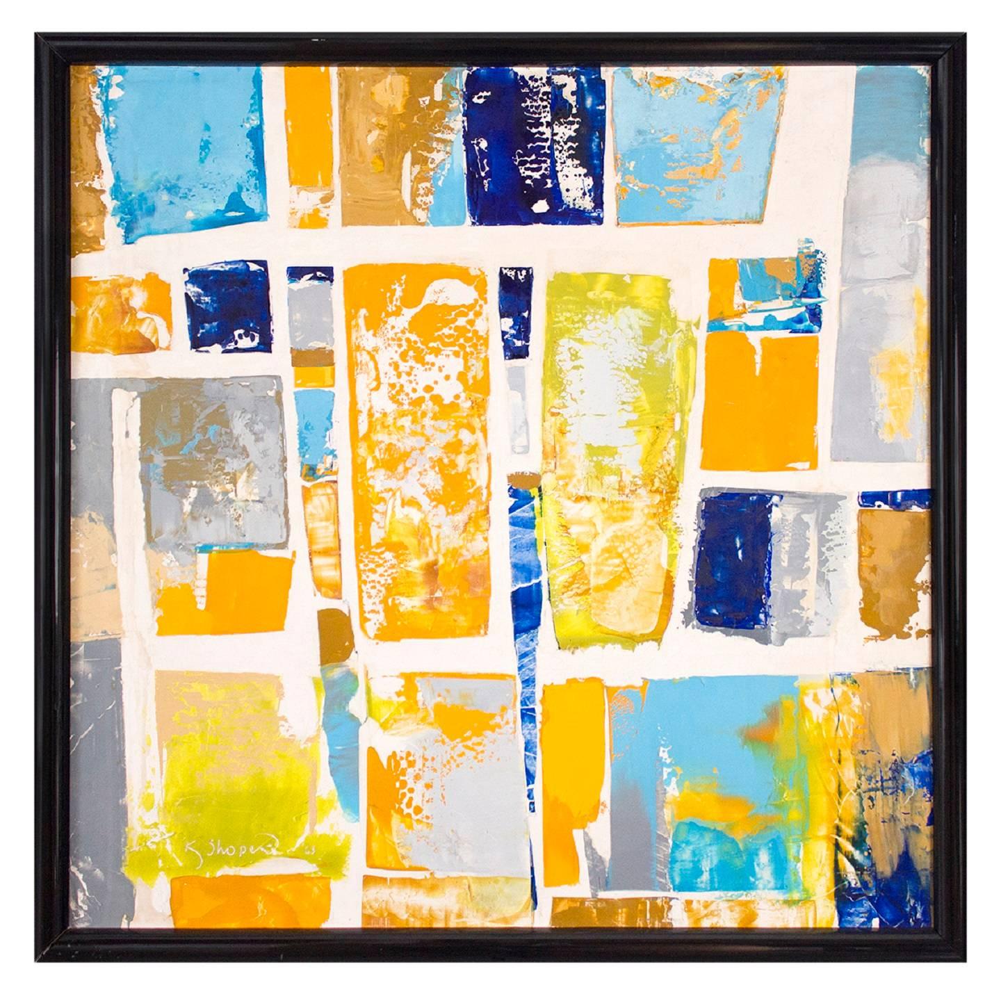 Kenneth Shopen Abstract Painting - Vibrant Modernist Painting "Golden Square" 1963 
