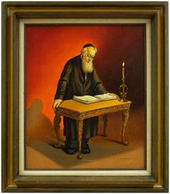 Rare Judaica Rabbi Painting