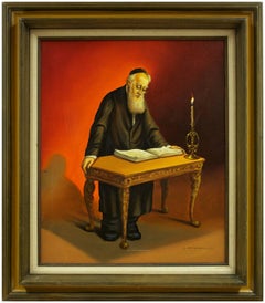 Rare Judaica Peinture de Rabbin