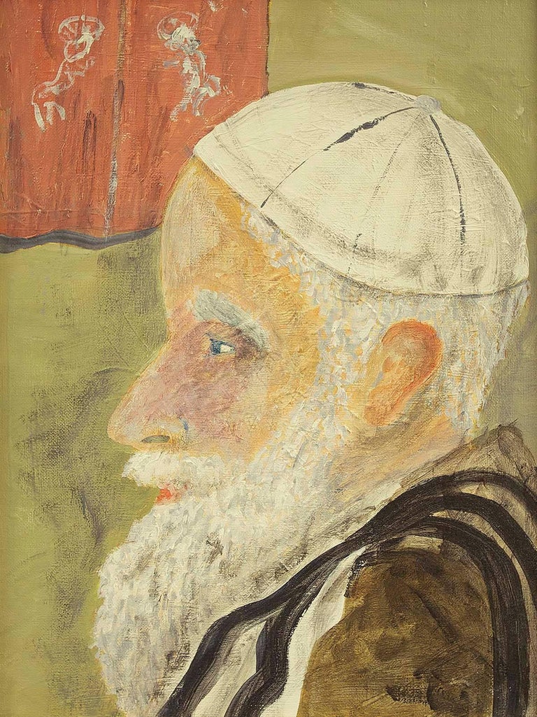Elderly Rabbi 20th Century Judaica Portrait - Painting by Unknown