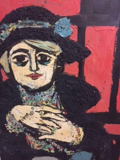 Woman at High Tea Modernist African American Large Oil Painting