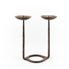 Vintage Mid Century Brutalist Iron Candlestick Sculpture, Israeli Master David Palombo