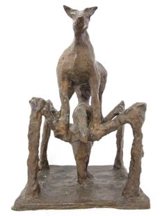 Rare Large Modern Bronze Sculpture Woman with Bull