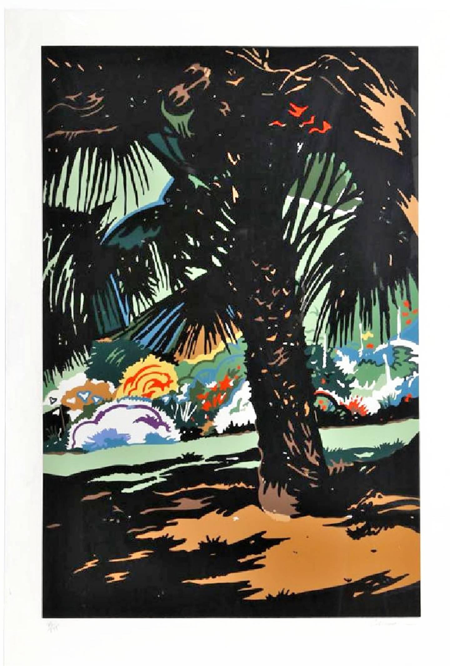 Jon Carsman Landscape Print - Tropical Jungle (Palmettos) Palm Tree Silkscreen Lithograph Hand Signed