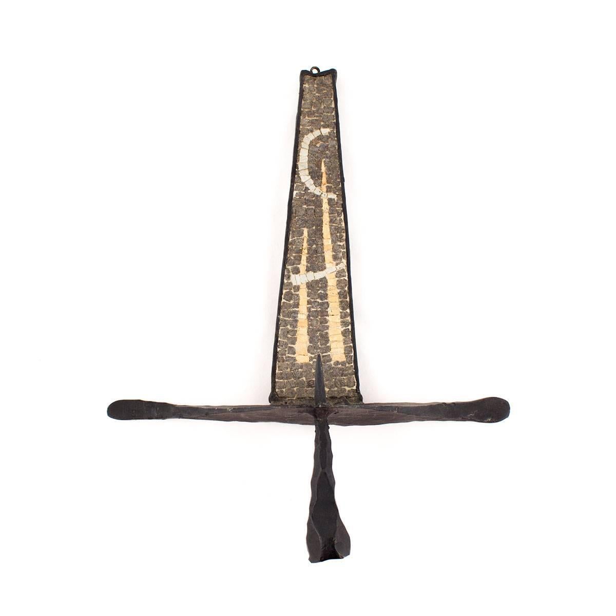Hand Forged Iron  Stone Mosaic  Pricket Sconce Candelabra 
Holocaust Memorial Judaic Wall Sconce Sculpture

David Palombo was an Israeli sculptor and painter. He was born in Turkey and immigrated to the Land of Israel with his parents in 1923. In