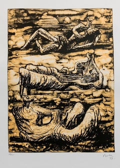 Henry Moore 1973 Lithographie, Auflage 28/75, Skulpturfiguren, liegende Akte, Henry Moore