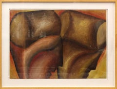 Retro Large Modernist Italian Oil Painting Surrealist Abstract Figures