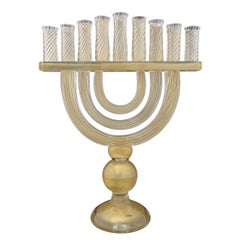 Vintage Rare Large Mid Century Murano Glass Aventurine Menorah Italian Sculpture Judaica