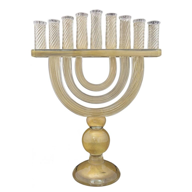 Unknown Rare Large Mid Century Murano Glass Aventurine Menorah